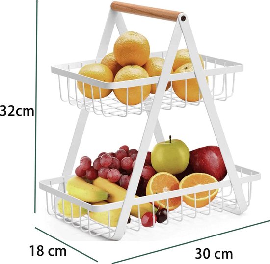 Dubbele etagere fruitschaal/fruitmand rond zilver metaal 36 x 40 cm | Fun en Feest