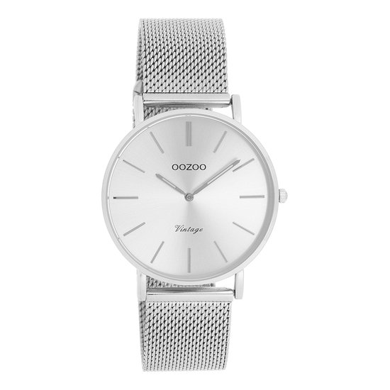 OOZOO Vintage series - zilverkleurige horloge met zilverkleurige metalen mesh armband - C9906 - Ø36