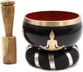 Boeddha Klankschaal Set - Zwart Oranje - 10.7cm - Singing Bowl - Klank Schaal - Meditatie Schaal met Aanstrijkhout & Kussen