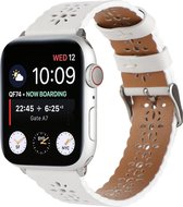 Strap-it Leren band met patroon - Geschikt voor Apple Watch bandje - Series 1/2/3/4/5/6/7/8/9/SE/Ultra (2) - Wit - Luxe band leer uitgesneden patroon - iWatch bandje maat: 42 mm 44 mm 45 mm 49 mm
