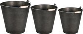 Emmer/plantenpot/bloempot - set van 3x stuks - zink - zwart