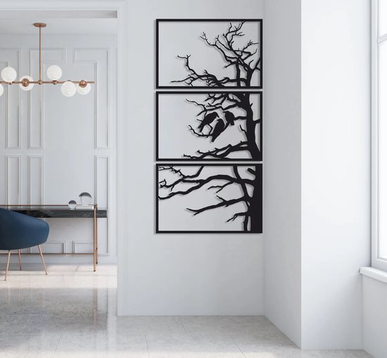 Moeras voldoende rijstwijn Prachtige metalen 3 panelen boom wanddecoratie met 3D effect! 120 x 60 cm  Zwart | bol.com
