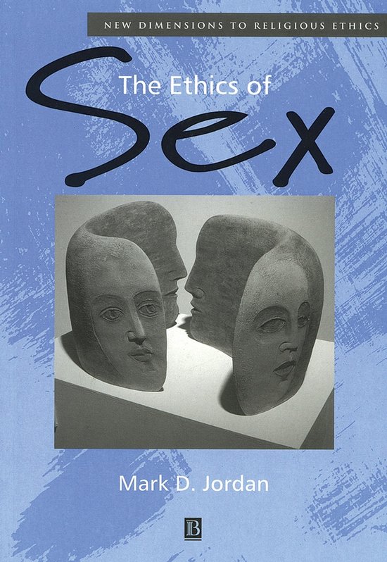 Boek "The Ethics of Sex" met op de voorkant vier grijze, sculpturale hoofden, dicht bij elkaar geplaatst, met blauwe tekst.