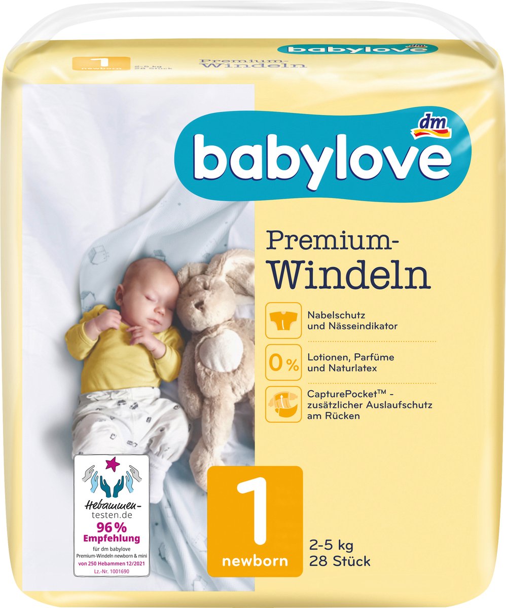 babylove Premium luiers maat 1, pasgeboren, 2-5 kg, 28 stuks | bol.com
