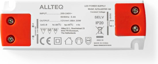 Transformateur - Eclairage LED - Tension constante - 1670 mA - 12 V - IP20 - Allteq