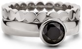Jonline Schitterende Zilveren Ring met Zwarte Onyx Steen inclusief aanschuifring 16.50mm. (maat 52)