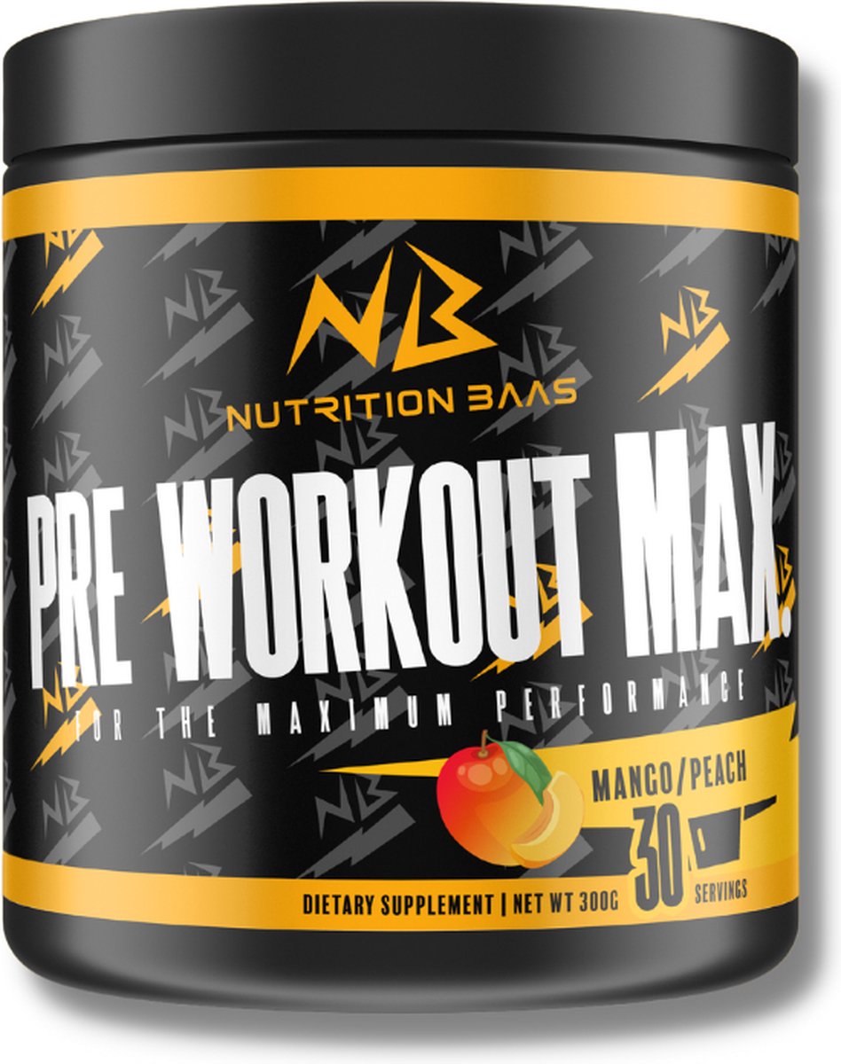 Nutrition Baas - Pre Workout Voor Mannen en Vrouwen - Mango & Perzik - 30 Servings - 300G