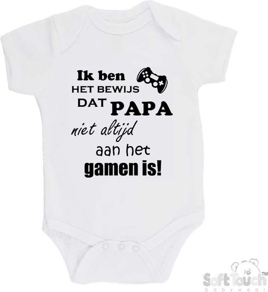 Body 100% coton "Je suis la preuve que PAPA ne joue pas toujours !" Unisexe Katoen Wit/noir 62/ 68