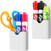 Porte- Marker magnétique - [Lot de 2] Crayon Porte- Marker magnétique Tableau blanc Porte-stylo Fournitures scolaires pour la Life École Home Réfrigérateur Casier Surfaces magnétiques Wit