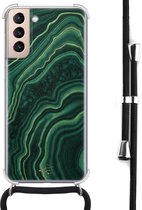 Hoesje met koord geschikt voor Samsung Galaxy S21 - Agate groen - Inclusief zwart koord - Crossbody beschermhoes - Transparant, Groen - Mooie Telefoonhoesjes
