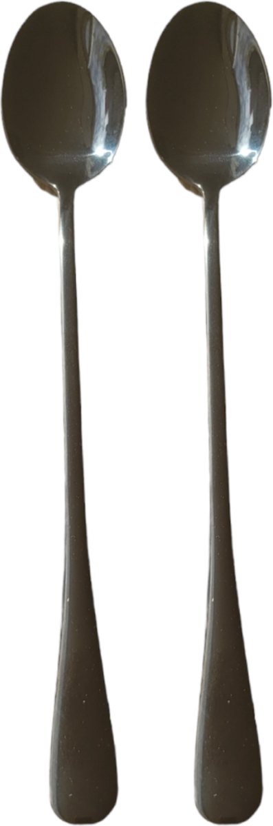 oDaani – Latte macchiato lepels zwart – 2 lange lepels voor koffie, cocktails en dessert – RVS – Vaatwasser bestendig - 19.5 cm