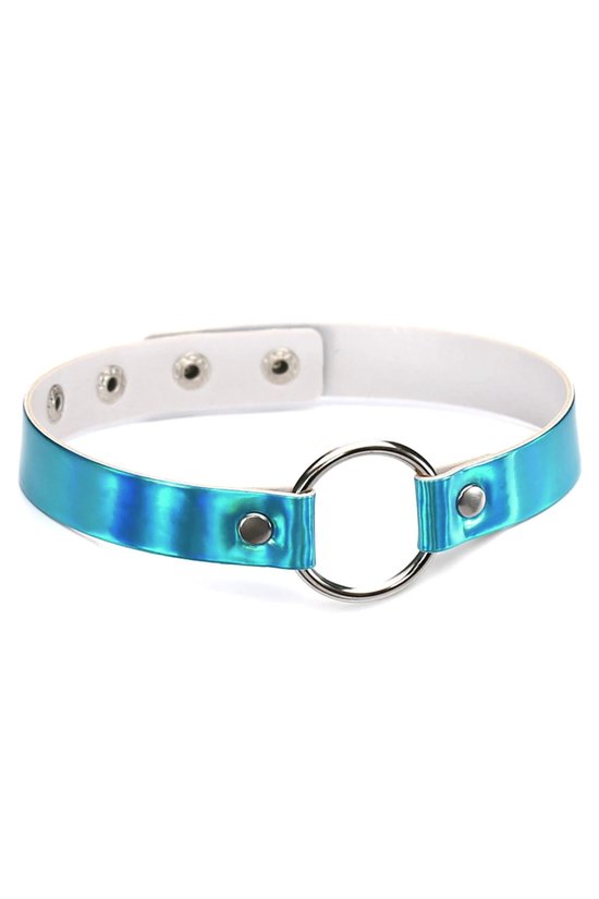 KIMU Choker Blauw Holografisch Ring - Iridescent Collar Ketting Sexy Festival