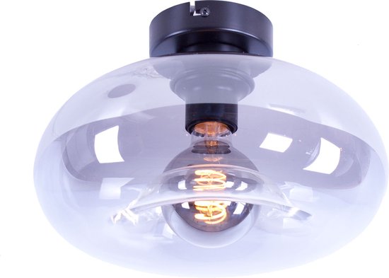 Moderne glazen plafondlamp Smoky donut | smoke / zwart / transparant | glas / metaal | Ø 28 cm | wonkamer lamp | modern design