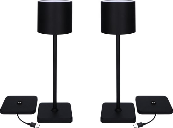 TouchDim LED Tafellamp 38 cm voor binnen en buiten - Oplaadbaar & Draadloos - Zwart - DUOPACK