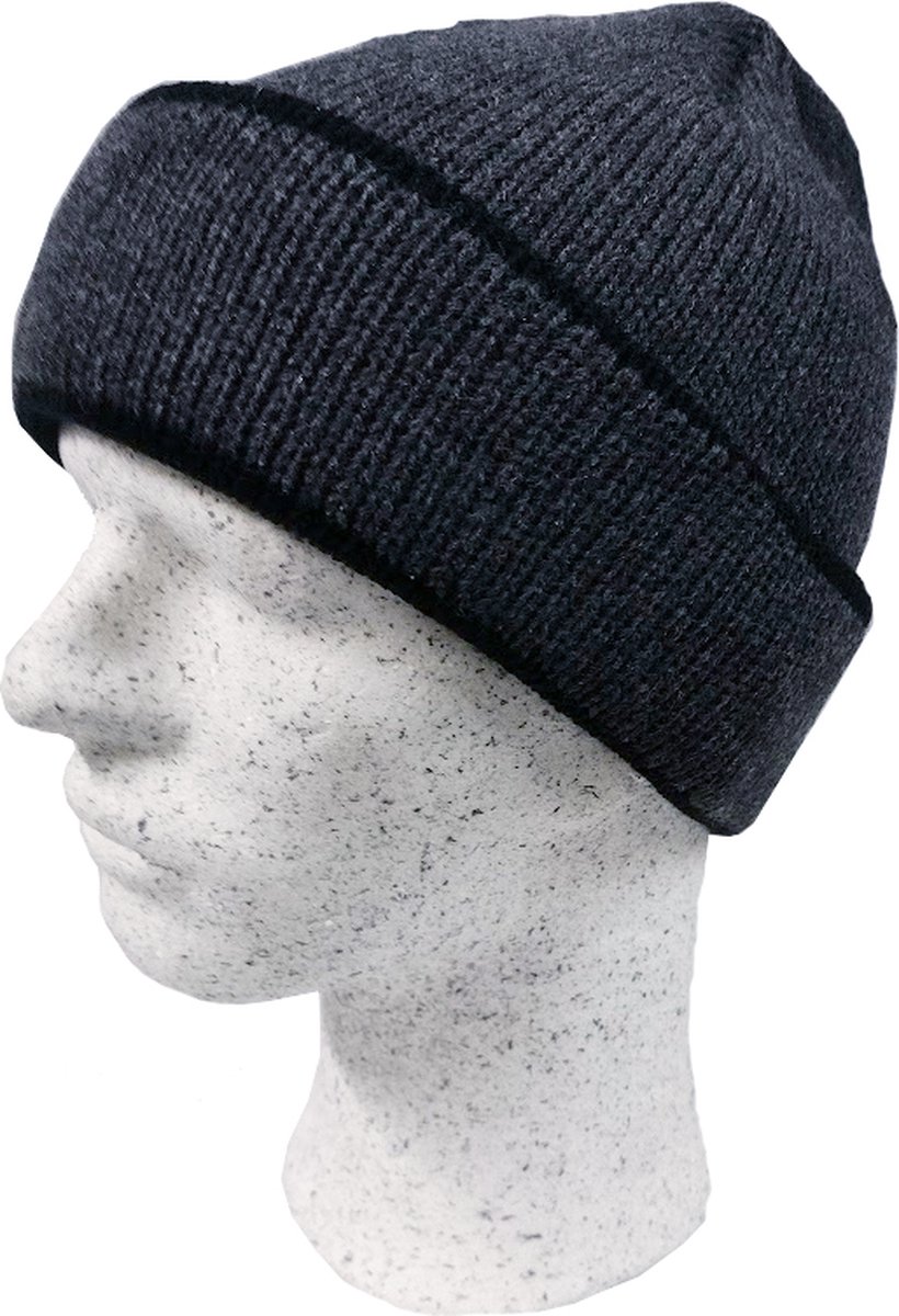 Gebreide Beanie Wintermuts – Grijs/Zwarte rand – Unisex - Onesize