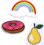 set patches vrolijk - opstrijk embleem - patch regenboog- patch peer - patch donut