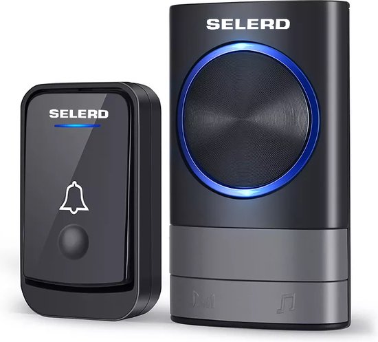 Selerd V3 - Zwart - Draadloze Deurbel - Plug & Play - IP44 Waterdicht - 4 Volumes - 52 Melodieën - Incl. Batterij - Deurbel Draadloos - Oplichtende Led - 5 jaar garantie