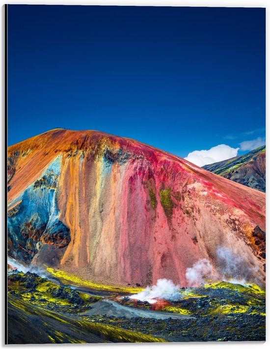 Dibond - Landmannalaugur Gebergte met Regenboogkleurige Bergen - 30x40 cm Foto op Aluminium (Wanddecoratie van metaal)