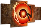 GroepArt - Schilderij -  Modern - Bruin, Oranje, Zwart - 160x90cm 4Luik - Schilderij Op Canvas - Foto Op Canvas