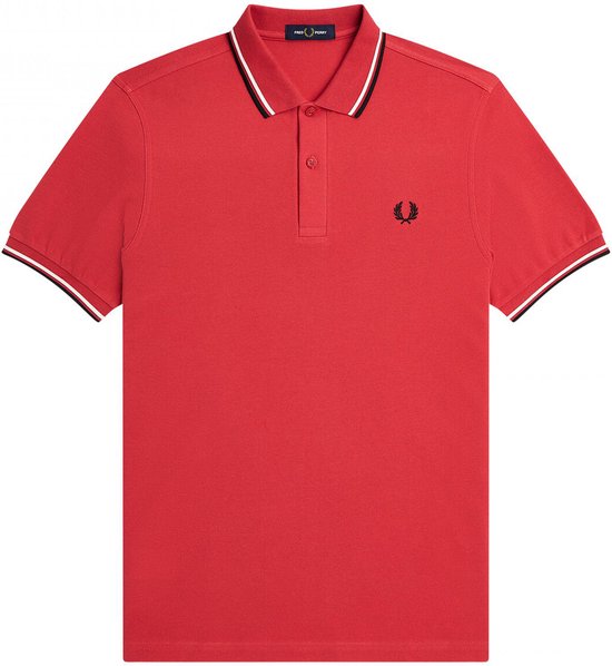 Fred Perry M3600 polo twin tipped shirt - pique - Washed Red / Snow White / Black - Maat: XL