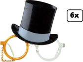 6x Bril monocle met hoge hoed goud - Themafeest festival verjaardag party fun bril