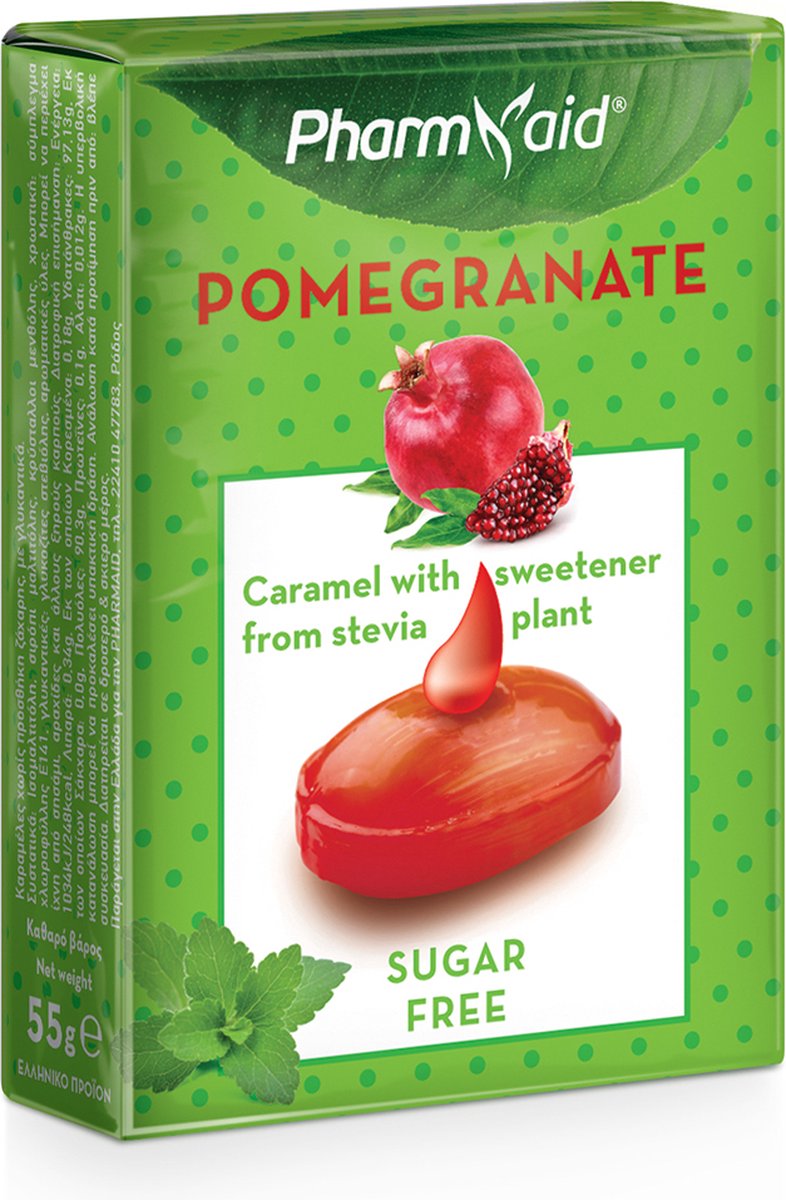Goedkoopste Pharmaid Stevia Caramels Pomegranate 55gr | Granaatappel Suikervrij
