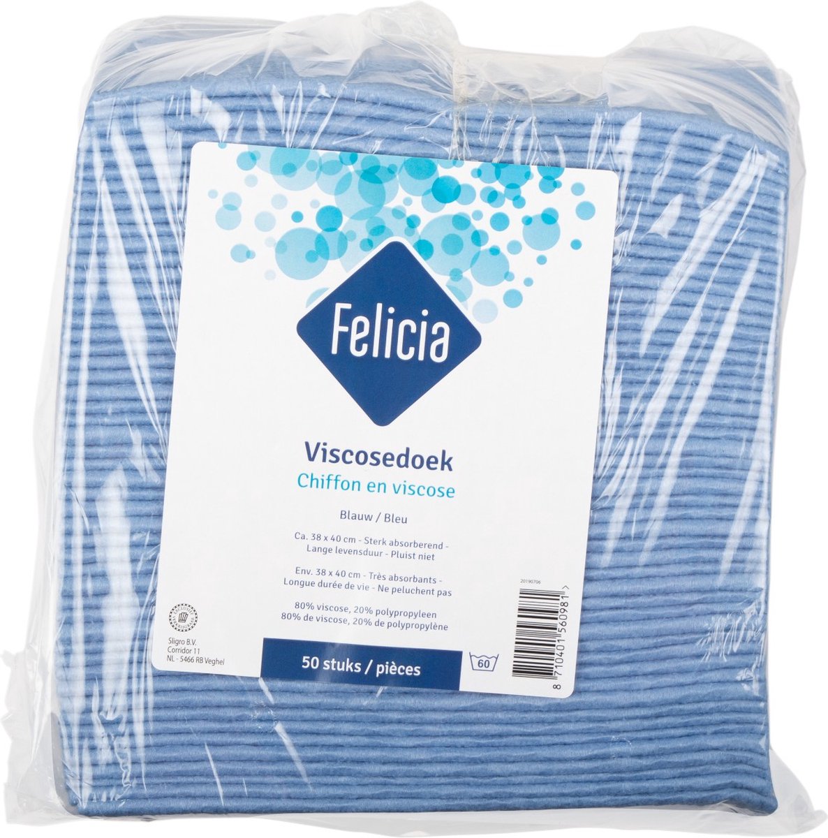 Felicia Viscosedoeken, blauw - Pak 50 stuks