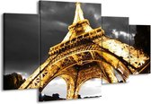 GroepArt - Schilderij -  Eiffeltoren - Geel, Zwart, Grijs - 160x90cm 4Luik - Schilderij Op Canvas - Foto Op Canvas