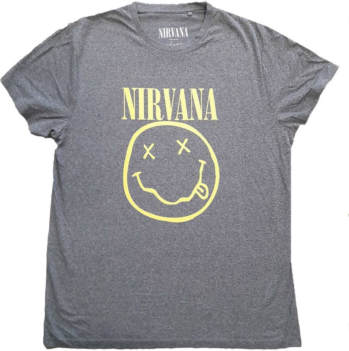 Nirvana - Yellow Happy Face Heren T-shirt - M - Grijs