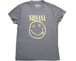 Nirvana - Yellow Happy Face Heren T-shirt - M - Grijs