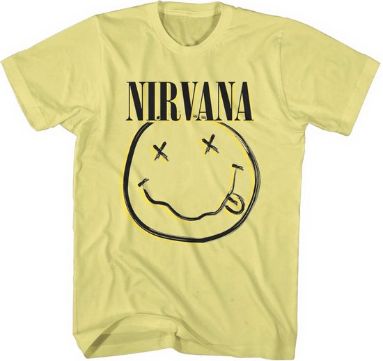 Nirvana - Inverse Happy Face Heren T-shirt - S - Geel