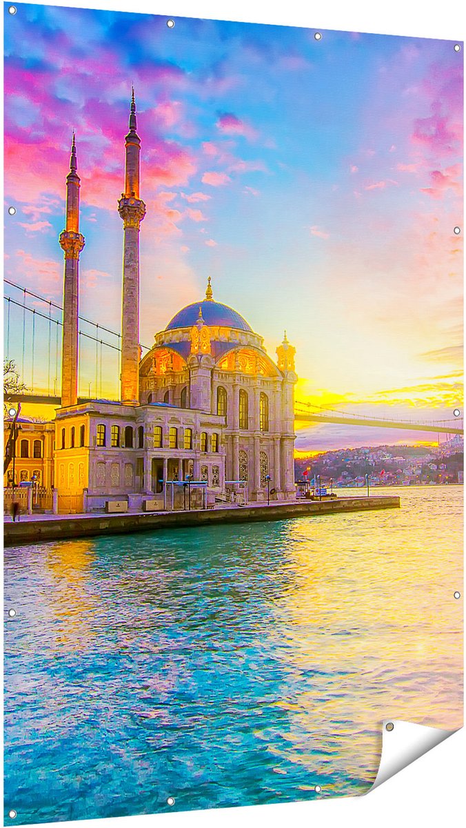 Gards Tuinposter Kleurrijke Ortakoy Moskee in Instanbul - 120x180 cm - Tuindoek - Tuindecoratie - Wanddecoratie buiten - Tuinschilderij Multikleur