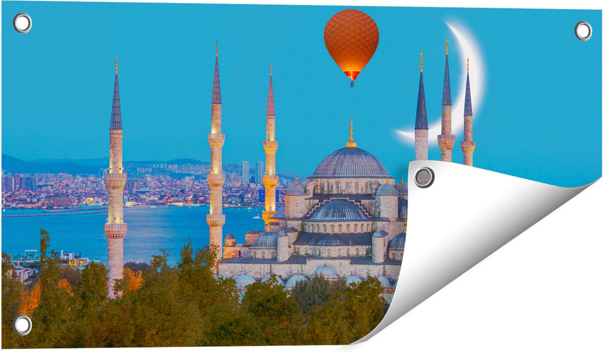 Gards Tuinposter Sultan Ahmetmoskee in Istanbul - 60x30 cm - Tuindoek - Tuindecoratie - Wanddecoratie buiten - Tuinschilderij Multikleur
