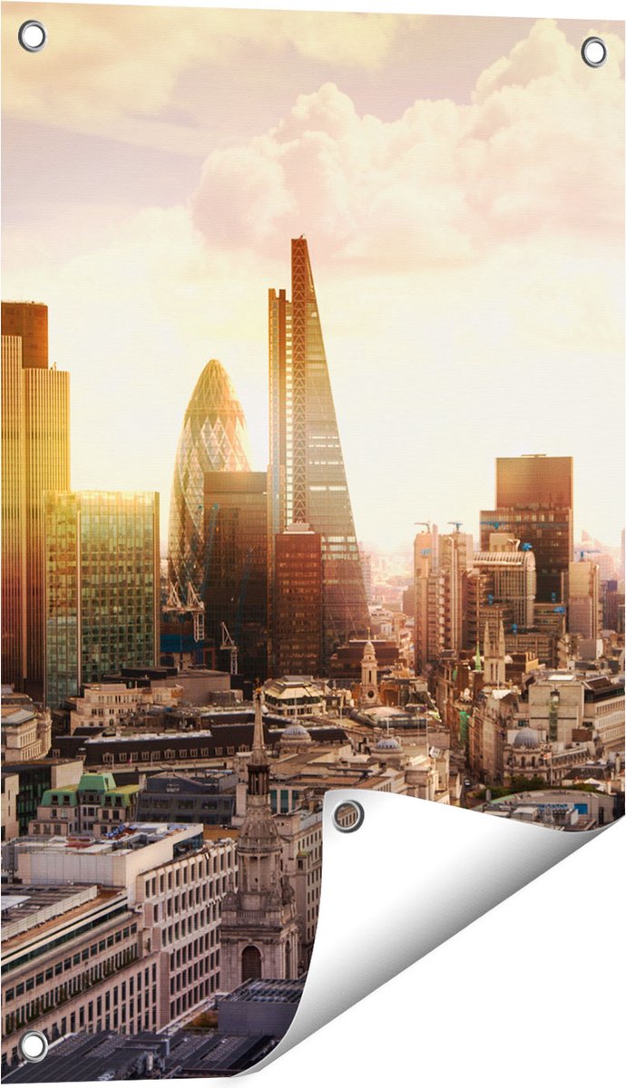 Gards Tuinposter Londen bij Zonsondergang in een Moderne Wijk - 40x60 cm - Tuindoek - Tuindecoratie - Wanddecoratie buiten - Tuinschilderij Multikleur