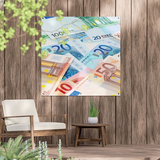 Gards Affiche de Jardin Billets Euro - Billets - 100x100 cm - Toile de Jardin - Décoration de jardin - Décoration murale Extérieure - Tableau Jardin