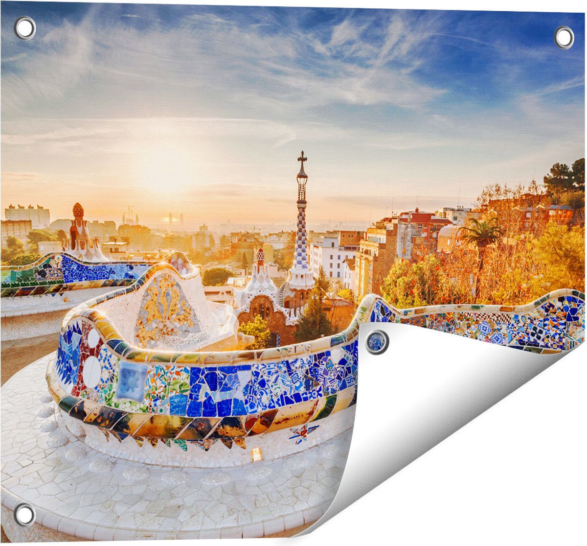 Gards Tuinposter Park G�ell in Barcelona - 50x40 cm - Tuindoek - Tuindecoratie - Wanddecoratie buiten - Tuinschilderij Multikleur