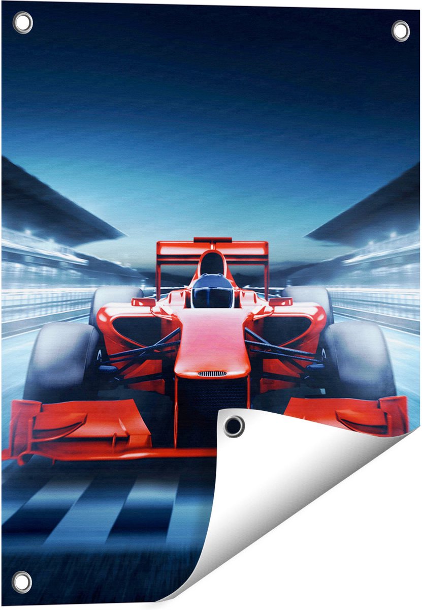 Gards Tuinposter Formule 1 Auto bij de Finish - Rood - 40x50 cm - Tuindoek - Tuindecoratie - Wanddecoratie buiten - Tuinschilderij Multikleur