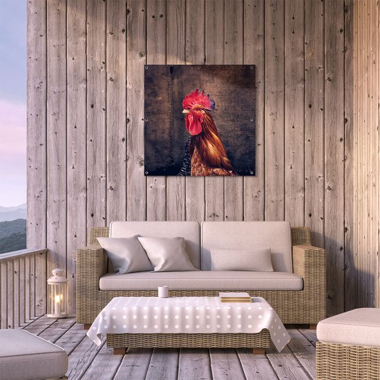 Gards Tuinposter Haan van Dichtbij - 80x80 cm - Tuindoek - Tuindecoratie - Wanddecoratie buiten - Tuinschilderij