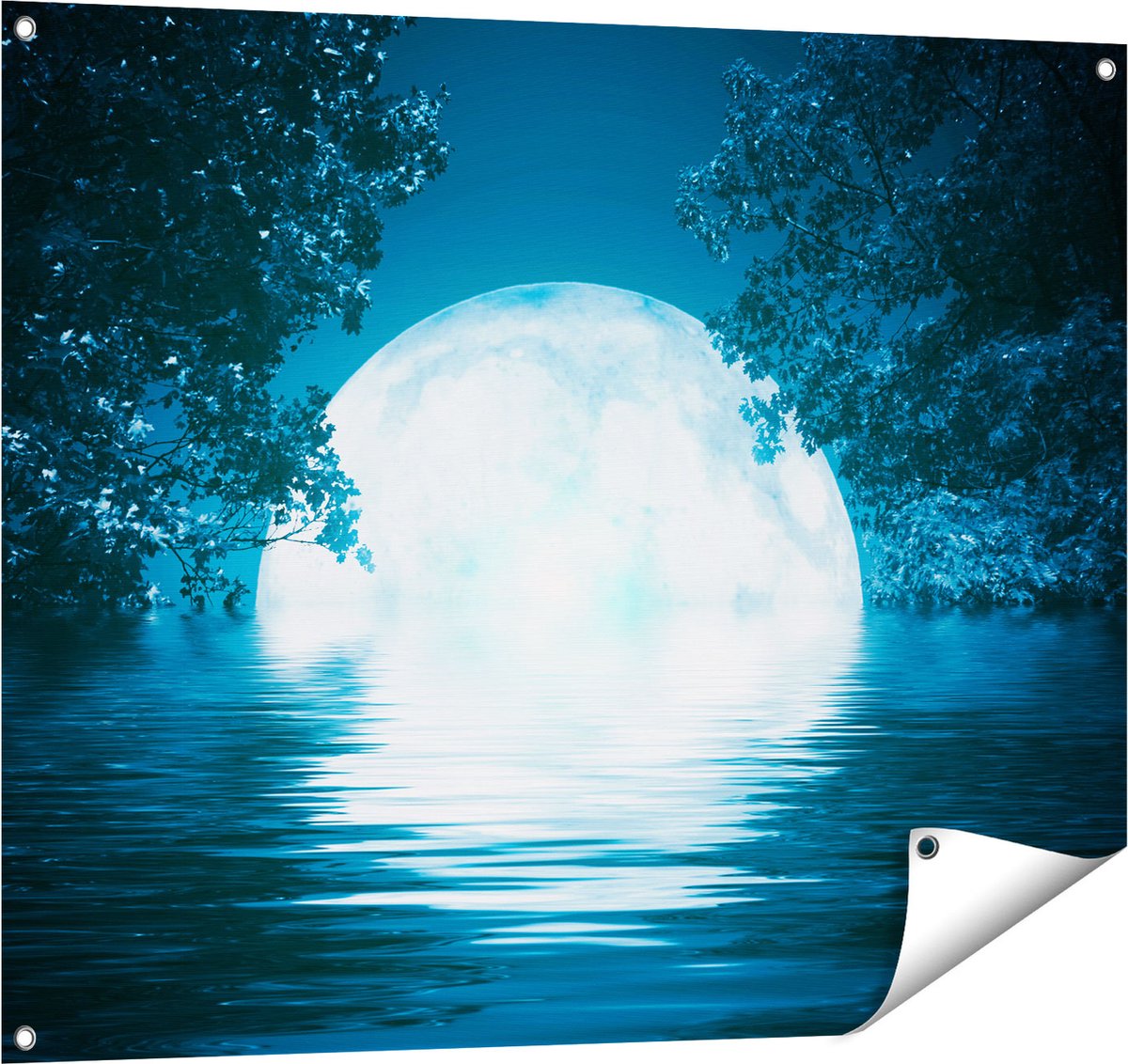 Gards Tuinposter Volle Maan in het Water - 100x80 cm - Tuindoek - Tuindecoratie - Wanddecoratie buiten - Tuinschilderij Multikleur