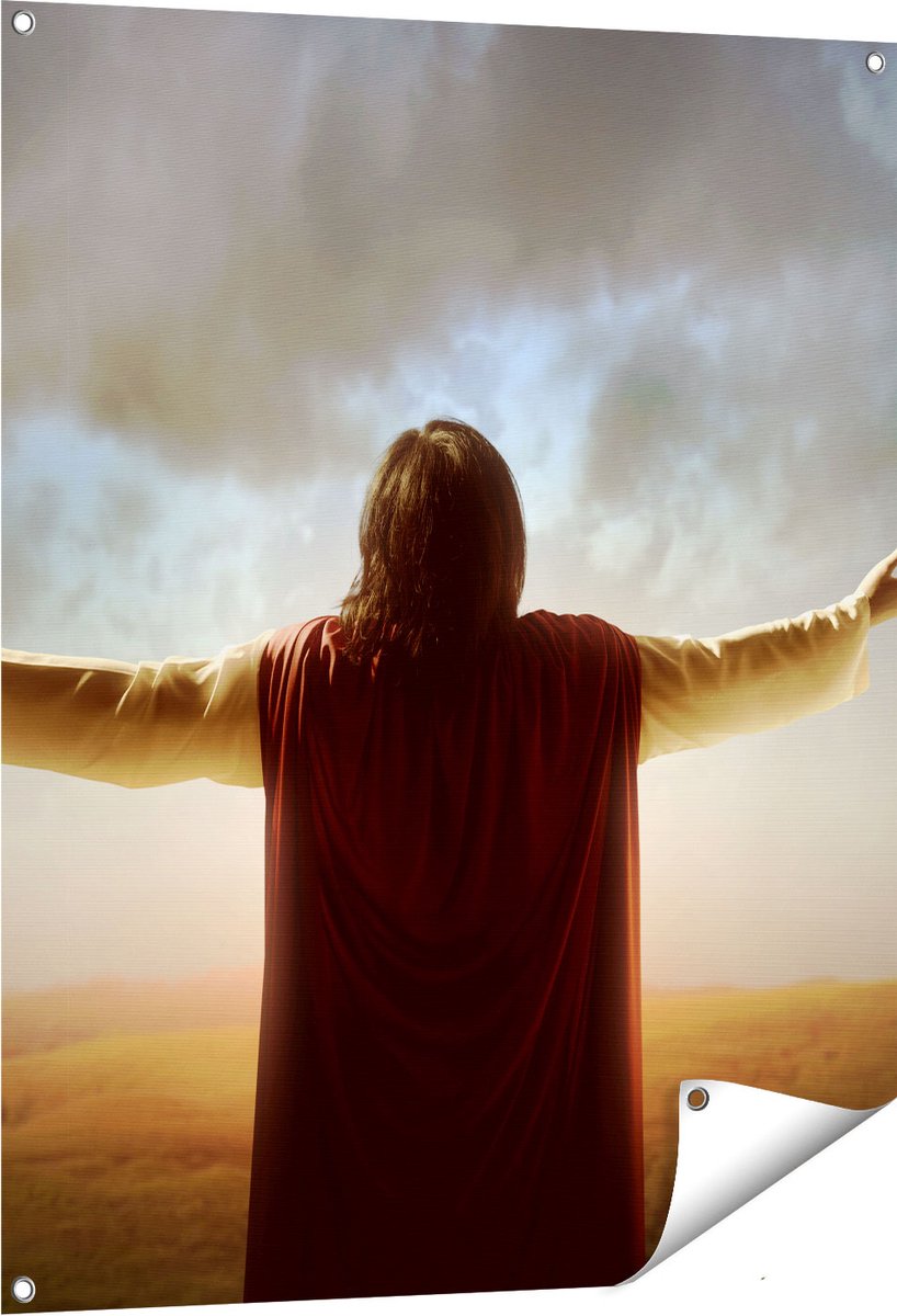 Gards Tuinposter Jezus Christus aan het Bidden bij Zonsopgang - 80x100 cm - Tuindoek - Tuindecoratie - Wanddecoratie buiten - Tuinschilderij Multikleur
