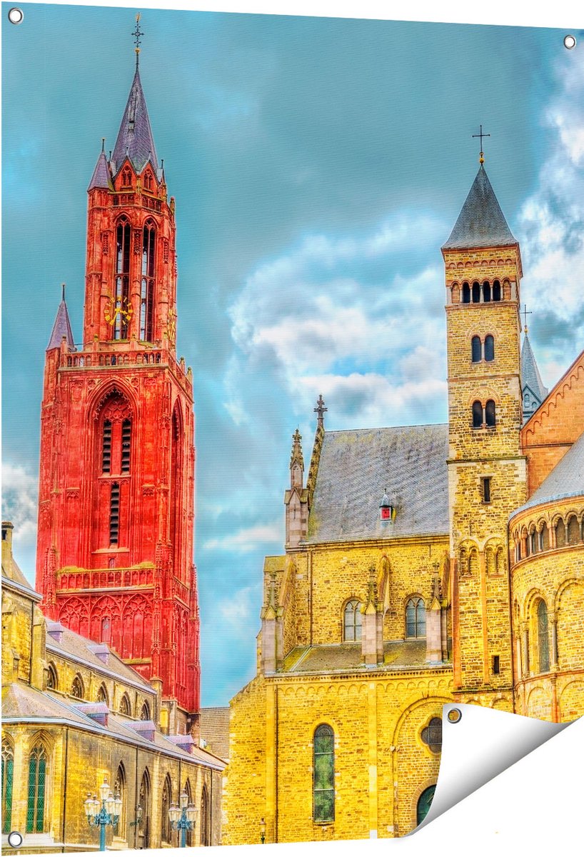 Gards Tuinposter Basiliek van Sint Servaas in Maastricht - 80x100 cm - Tuindoek - Tuindecoratie - Wanddecoratie buiten - Tuinschilderij Multikleur