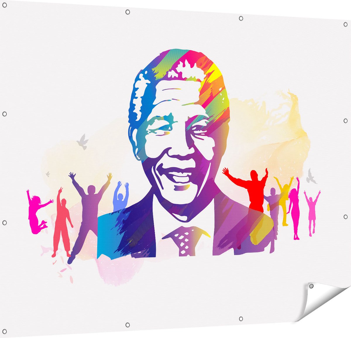 Gards Tuinposter Nelson Mandela - 150x120 cm - Tuindoek - Tuindecoratie - Wanddecoratie buiten - Tuinschilderij Multikleur