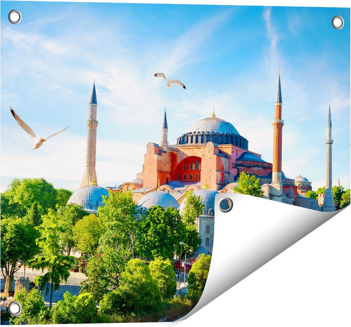 Gards Tuinposter Hagia Sophia Moskee in Istanbul - 50x40 cm - Tuindoek - Tuindecoratie - Wanddecoratie buiten - Tuinschilderij Multikleur