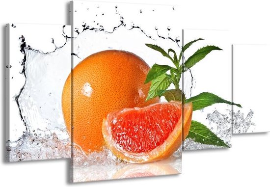GroepArt - Schilderij -  Fruit, Keuken - Oranje, Wit, Groen - 160x90cm 4Luik - Schilderij Op Canvas - Foto Op Canvas