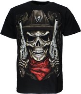 Skull Sheriff 2 Guns T-Shirt Zwart Glow in the Dark