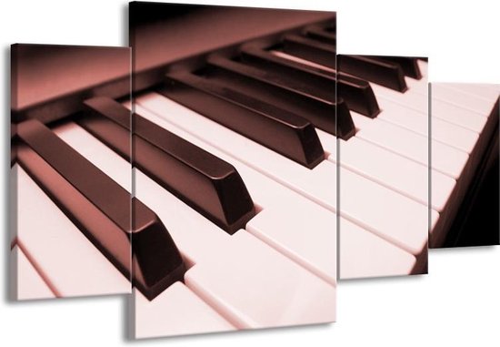 GroepArt - Schilderij -  Muziek, Piano - Bruin, Rood - 160x90cm 4Luik - Schilderij Op Canvas - Foto Op Canvas