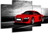 GroepArt - Schilderij -  Audi, Auto - Zwart, Grijs, Rood - 160x90cm 4Luik - Schilderij Op Canvas - Foto Op Canvas