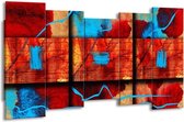 GroepArt - Canvas Schilderij - Abstract - Blauw, Oranje, Rood - 150x80cm 5Luik- Groot Collectie Schilderijen Op Canvas En Wanddecoraties