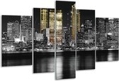 Glasschilderij New York - Zwart, Wit, Geel - 170x100cm 5Luik - Foto Op Glas - Geen Acrylglas Schilderij - 6000+ Glasschilderijen Collectie - Wanddecoratie