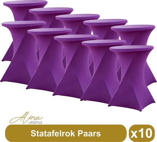 Jupe de table debout violet 80 cm par 10 - Table de fête - Jupe de table Alora pour table debout - Housse de table debout - Mariage - Cocktail - Rok Stretch - Set de 10